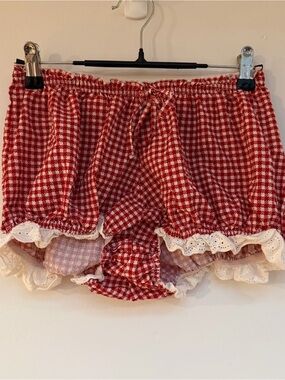 Free People Red Gingham Ruffle Shorts